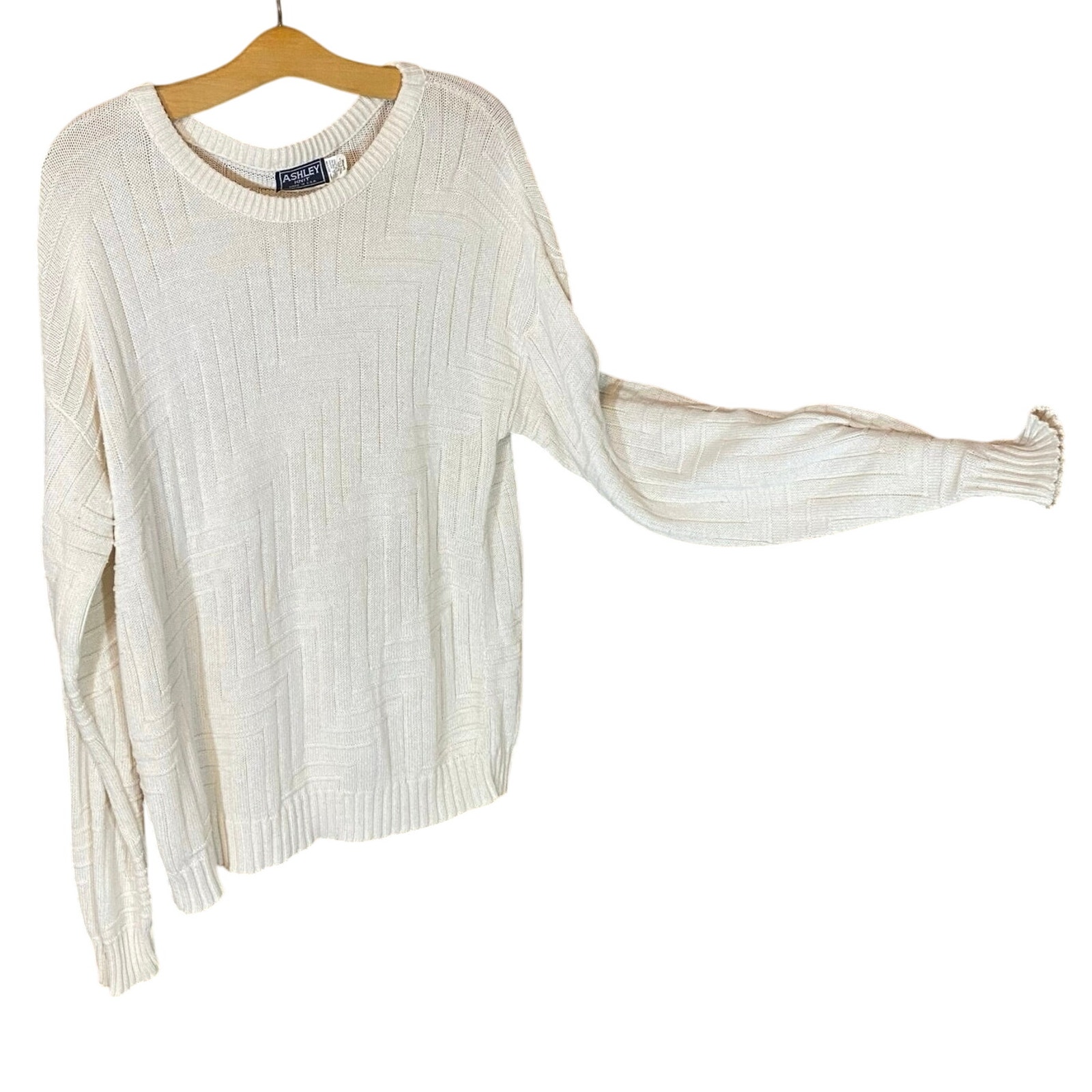 Ashley Knit Vintage 100% Cotton Sweater Women’s L Ivory Made In Usa